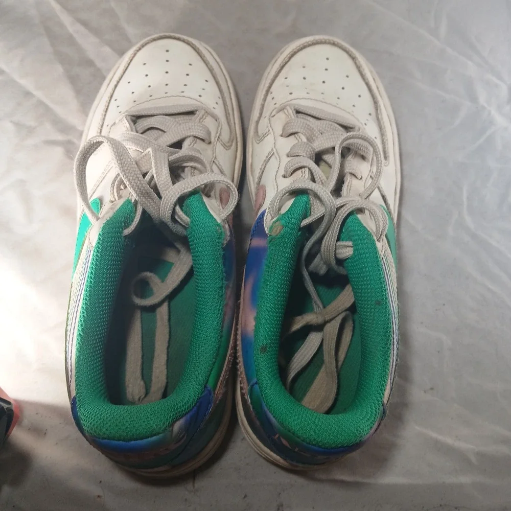 Nike Air‎ Force 1 Low Youth GS White Green Pink Iridescent Swoosh Shoes 4.5Y